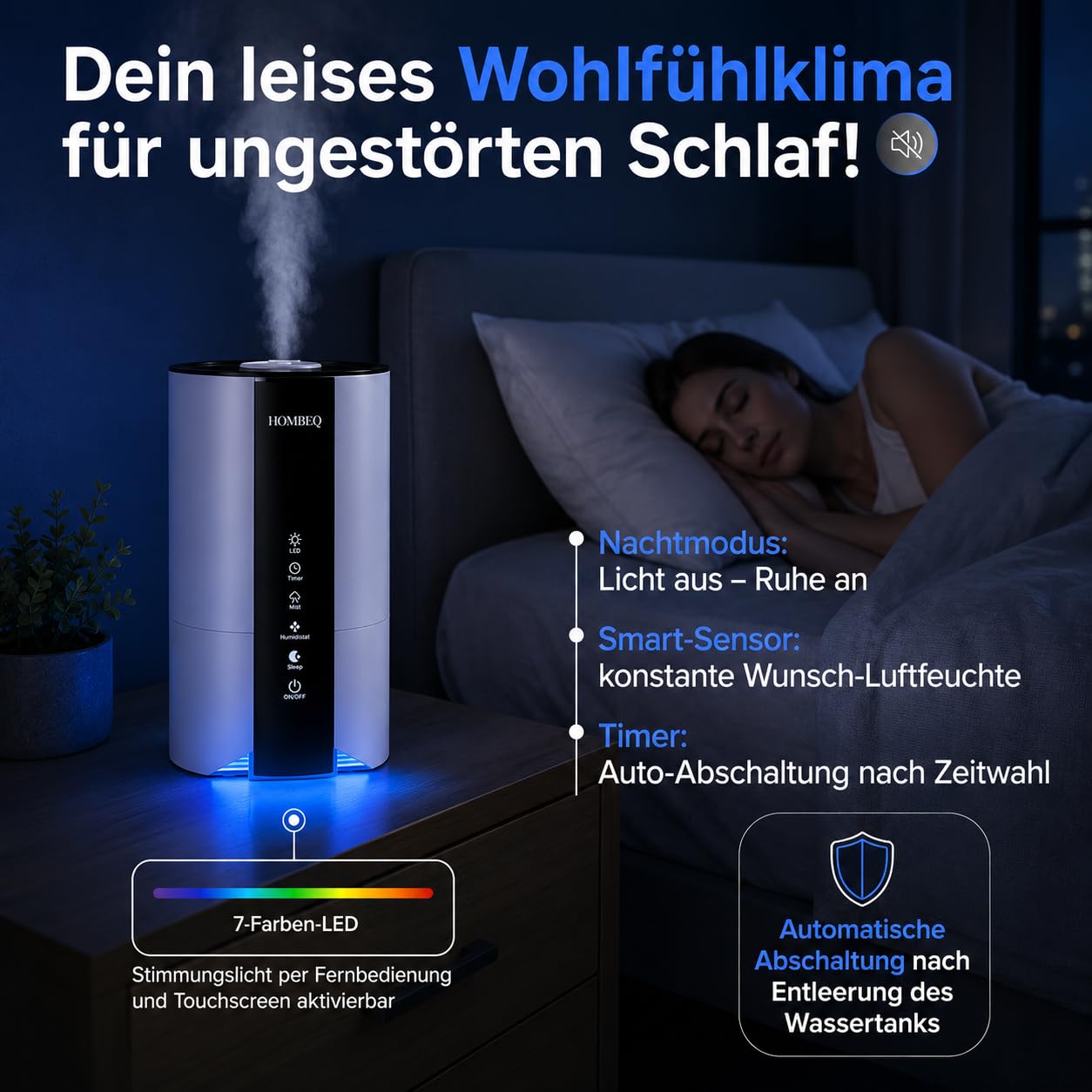 Luftbefeuchter Schlafzimmer 4,2L mit Feuchtigkeitssensor & Auto-Modus, Top-Fill Humidifier mit Aroma Diffuser, 360° Doppeldüse, Sleep-Modus & Timer, Raumbefeuchter für Wohnzimmer & Pflanzen