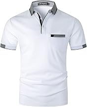 LIUPMWE Men's Short Sleeve Polo Shirt with Pocket Color Block Golf, White-A, XXL