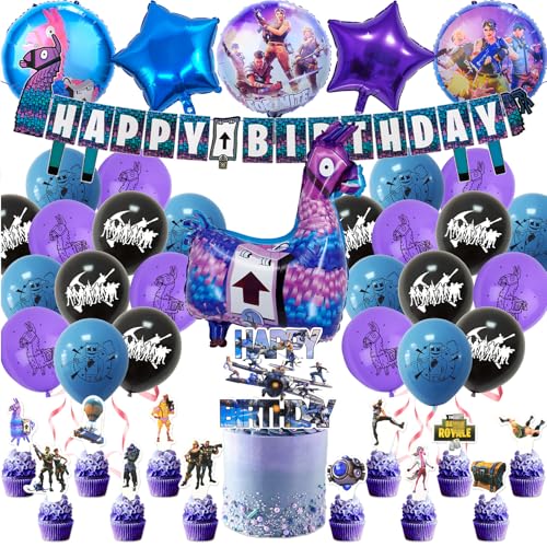Balloon decration2 Fortnit Globo Decoración de Cumpleaños Niños - 32 Piezas Videojuego Cumpleaños Decoración Set con Globo Gamer Cake Toppers Birthday Banner Globo de Papel de Aluminio para Cumpleaños