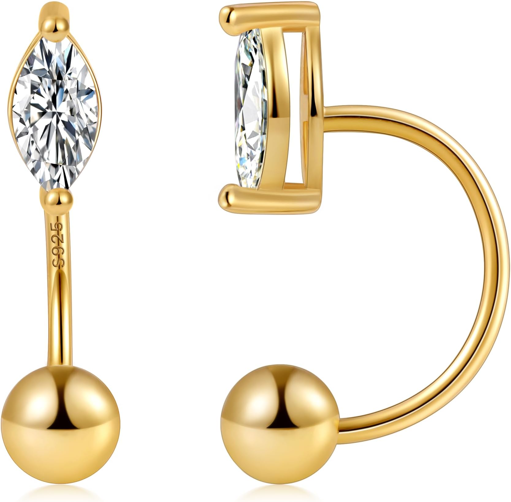 Gacimy Huggie Half Hoop Earrings for Women with Ball Screw Back, 1/2 Inches Small Gold Hoop Earrings