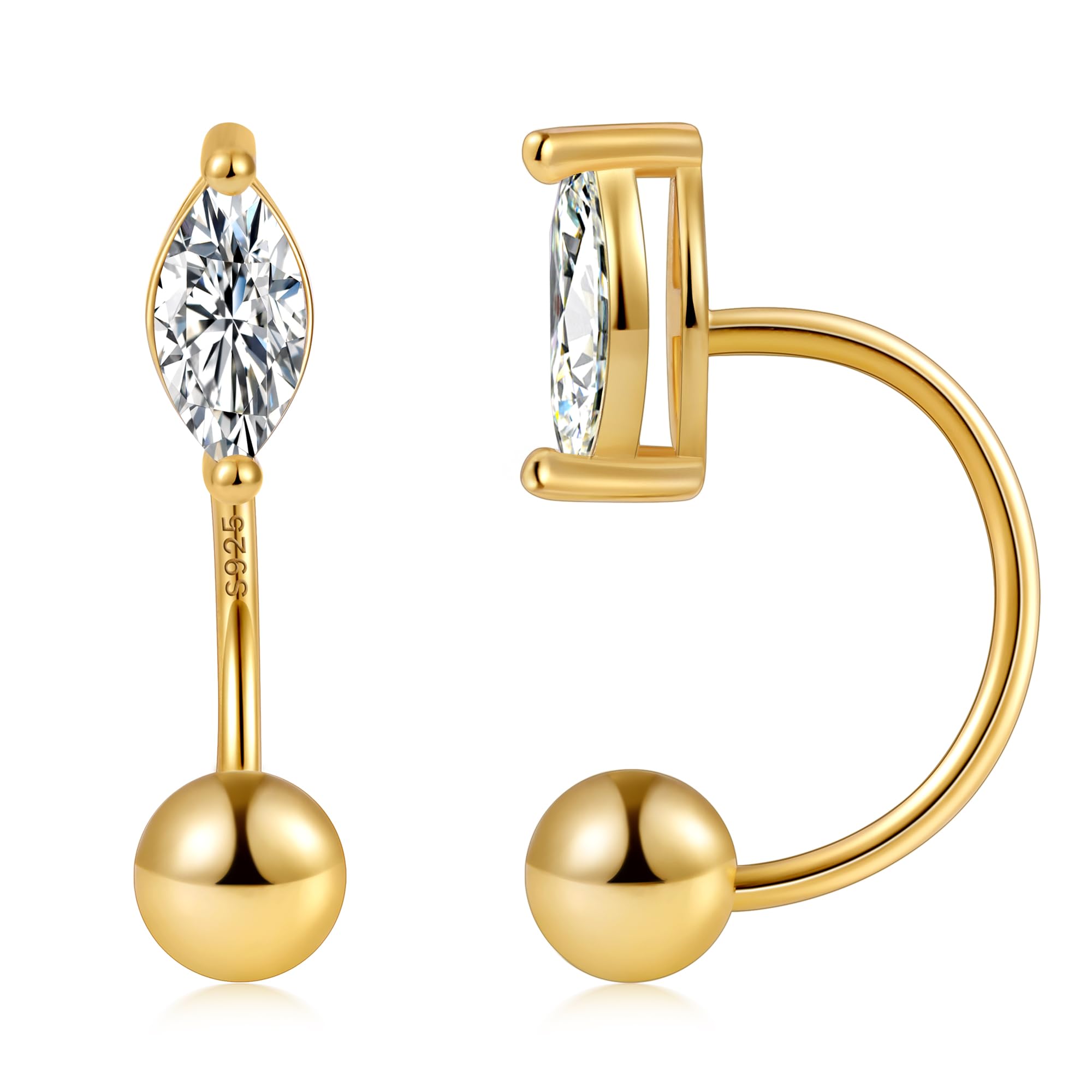 Gacimy Huggie Half Hoop Earrings for Women with Ball Screw Back, 1/2 Inches Small Gold Hoop Earrings