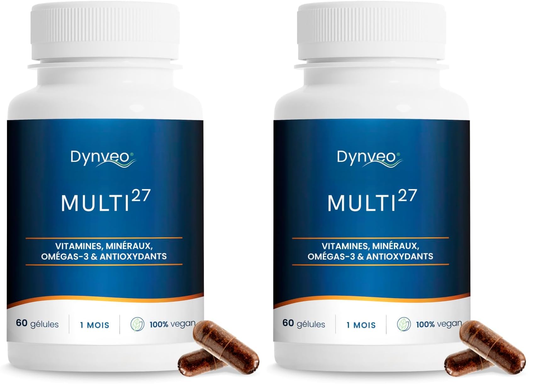 Multivitamines Multi27-60 Gélules Vegan - Avec Oméga-3, Vitamines, Minéraux & Antioxydants - Synergie pour l'Énergie, l'Immunité – 27 Actifs pour un Équilibre Optimal - Dynveo (Lot de 2)
