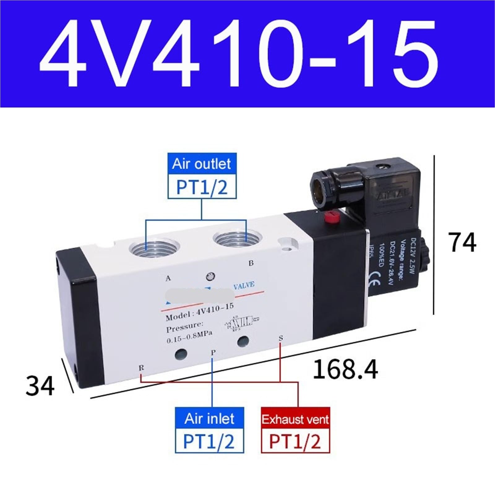 Electroválvula neumática de 5/2 vías 4V110-06, 4V210-08, 4V310-10, 4V410-15, 12 V, 24 V, 110 V y 220 V, válvula de control de dirección(4V410-15,AC220V)