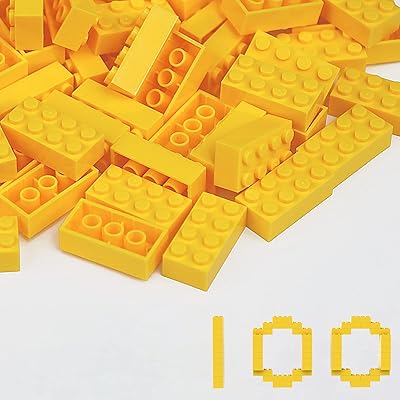 Classic Building Bricks 100 Pieces 2x4 Yellow (Bright Yellow), Classic Brick Block Parts and Pieces 3001, Compatible with Lego, Age 6+ Creative Building Block Toys for Kids
