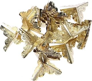 DOITOOL 30pcs Box Corner Guards Antique Box Legs Metal Box Feet Corner Brass Box Corners Furniture Corner Protectors Jewerly Box Box Retro Decor Guard Plate Shield Shelf Yellow Antique Box