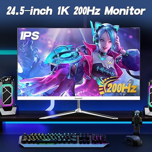 Gawfolk 24,5 Zoll Gaming Monitor mit Lautsprechern, 200 Hz PC Bildschirm FHD 1080P Rahmenlose Computermonitore, DisplayPort, HDMI, Augenpflege