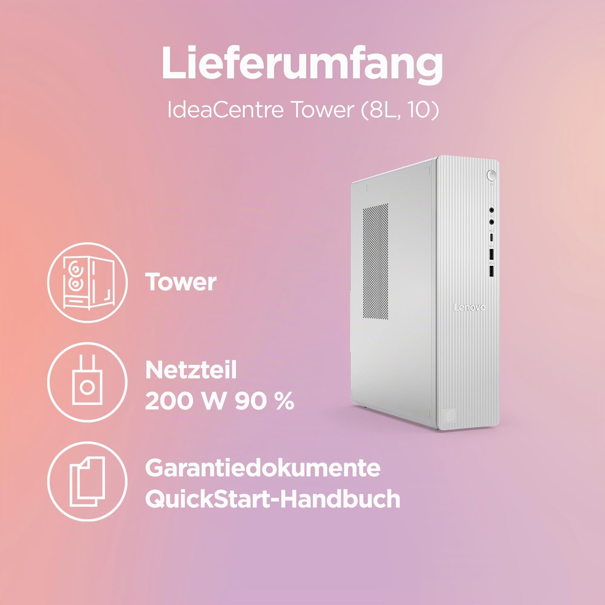 Lenovo IdeaCentre Tower PC | AMD Ryzen 5 220 | 16GB RAM | 512GB SSD |AMD Radeon 740M Grafik | 8.2L | Windows 11 | Cloud Grau | Inkl. vertikaler Ständer | 3 Monate Premium Care