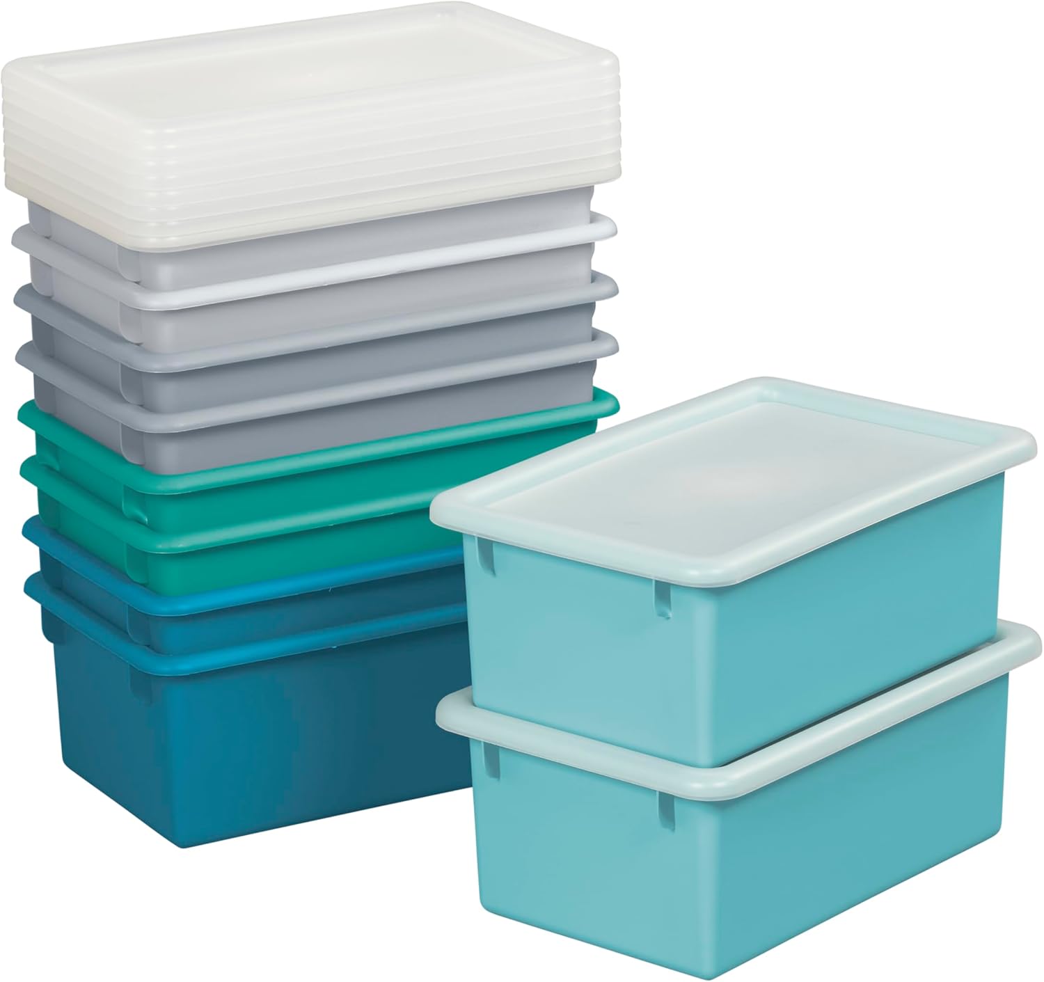 Cubby Storage Bins with Lids, Plastic Storage, Contemporary, 10-Piece