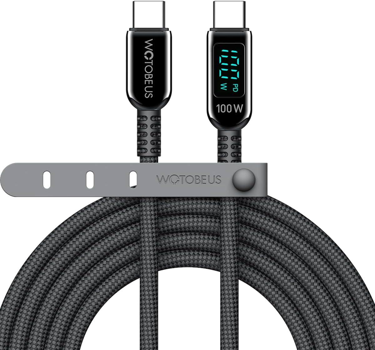 WOTOBEUS Nylon Braided USB-C to USB-C Cable with LED Power Display & 5A E-Marker Chip - 100W PD 3.0 PPS45W Fast Charging Cord for iPhone 15/16, iPad Pro, Samsung Galaxy S25, MacBook Pro, Google Pixel