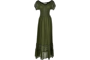 Stunning Anna-Kaci Renaissance Peasant Maiden Maxi Dress - Druid Inspired Cap Sleeve Lace Trim