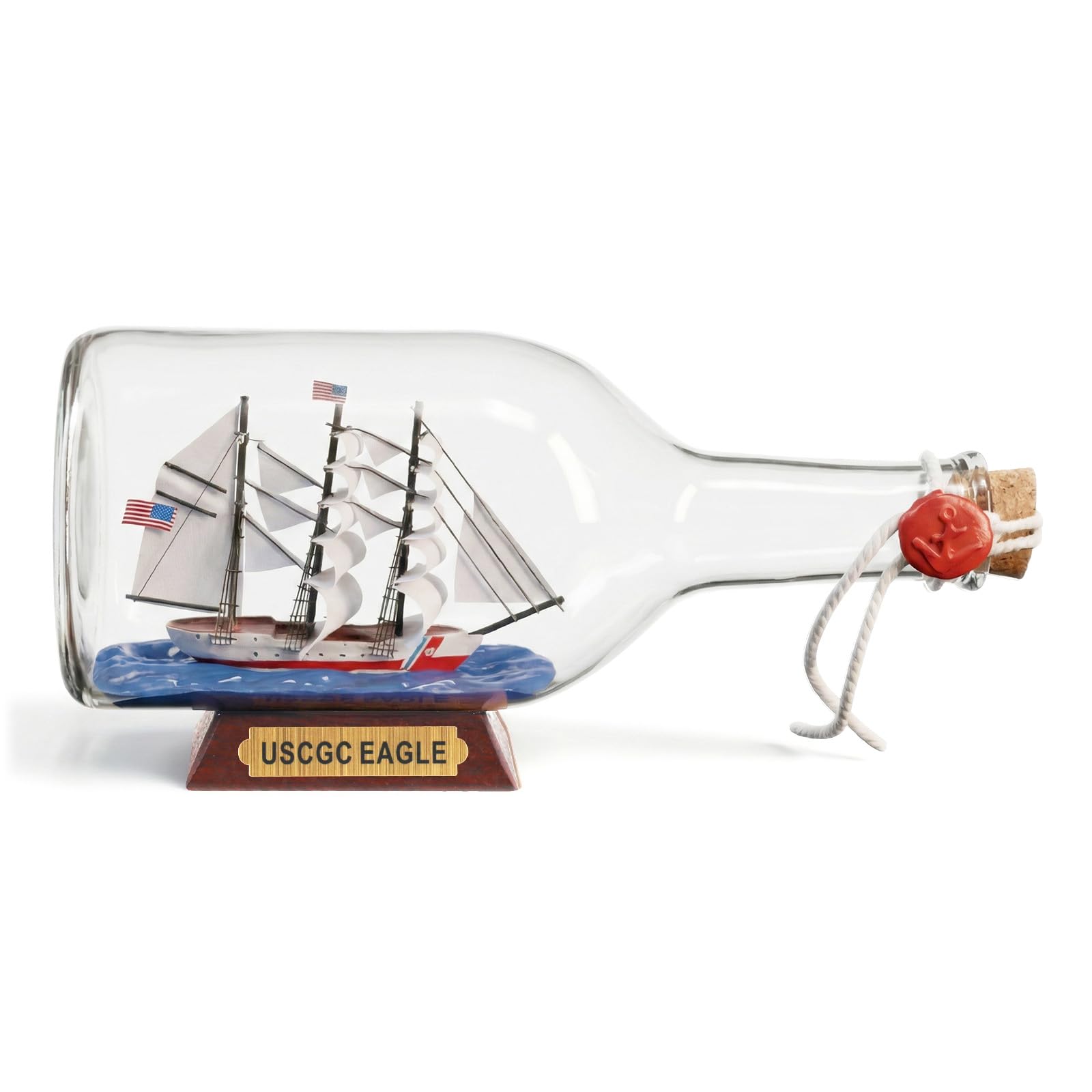 Model Ship in a Bottle Glass Ornament Table top Nautical Home Sailboat Decor USCG Eagle United States Coast Guard Gift for boy
