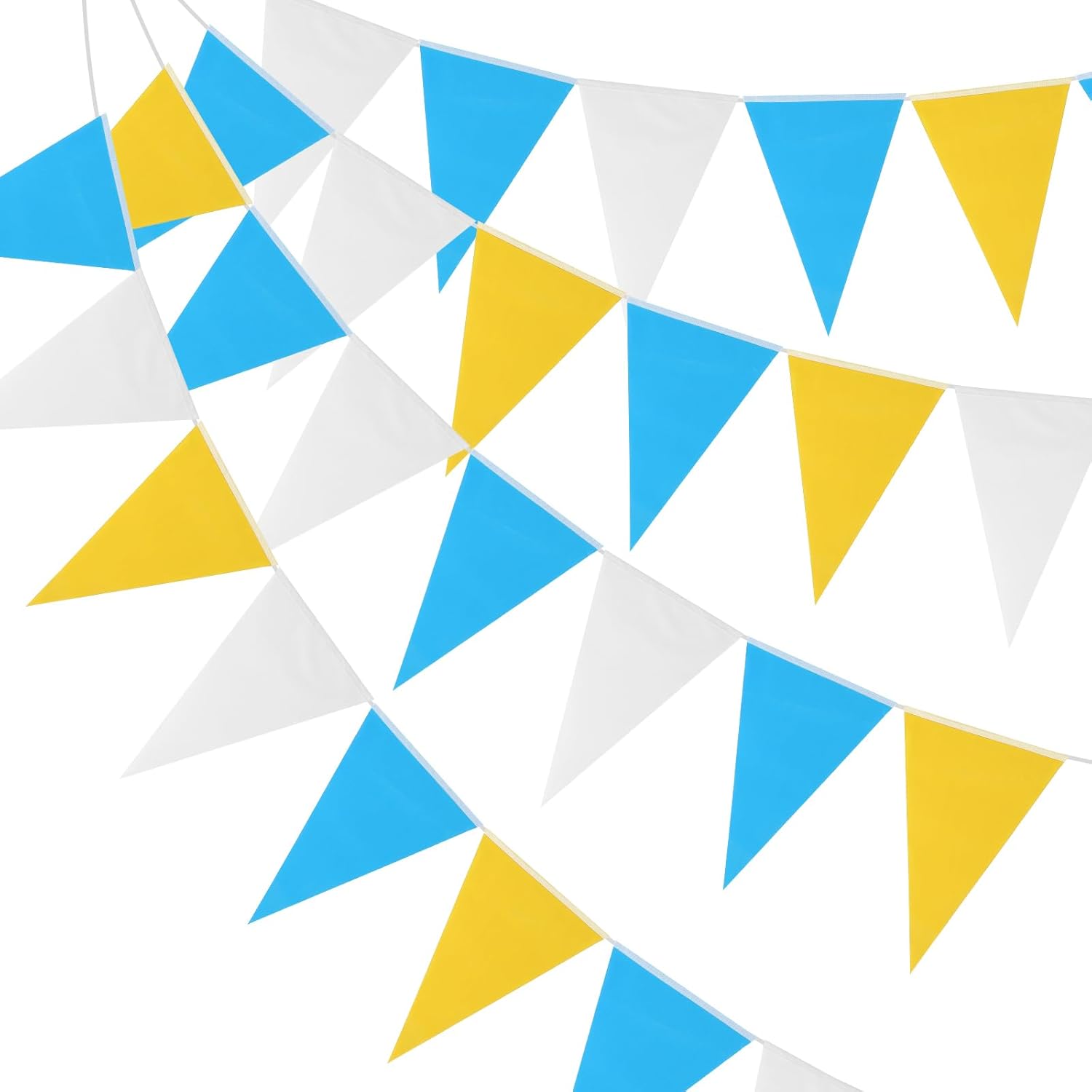 PATIKIL Pennant Banner Flags 100ft, 60 Pcs String Hanging Triangle Bunting DIY Flags for Grand Opening Wedding Birthday Party Decorations, Yellow Blue White