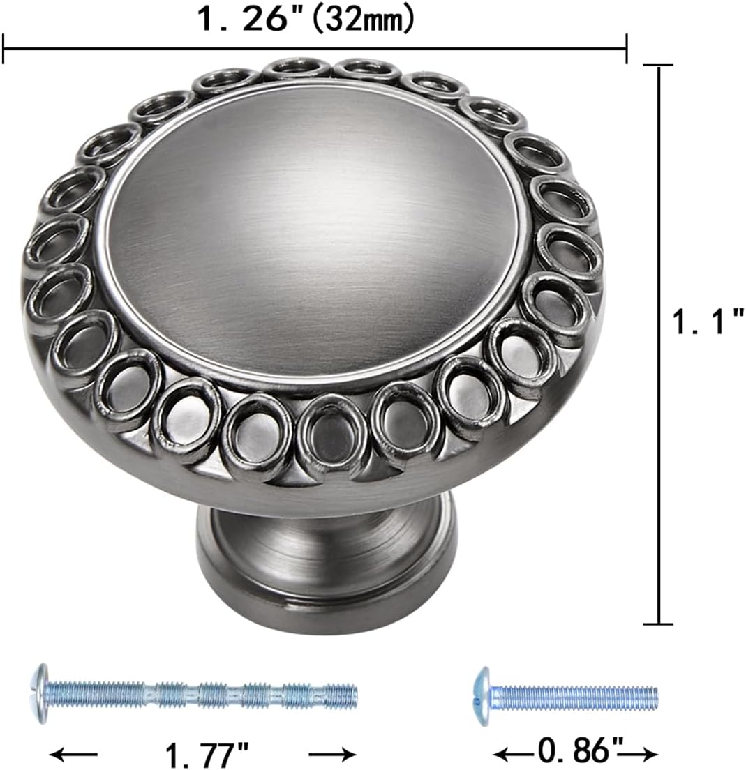 Round Knobs 1.26 Inch Cabinet Handles for Kitchen Drawer Cabinet Bathroom Door Dresser(10,Gunmetal Grey Knobs)