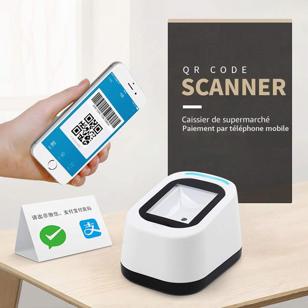 Scanner de codes-barres filaire USB polyvalent Scanning de codes QR 1D et 2D Lecteur pour supermarchés/magasins