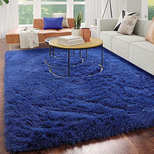 KICMOR Navy Blue Fluffy Area Rug,5x8 Feet,Soft Fuzzy Shaggy Rugs for