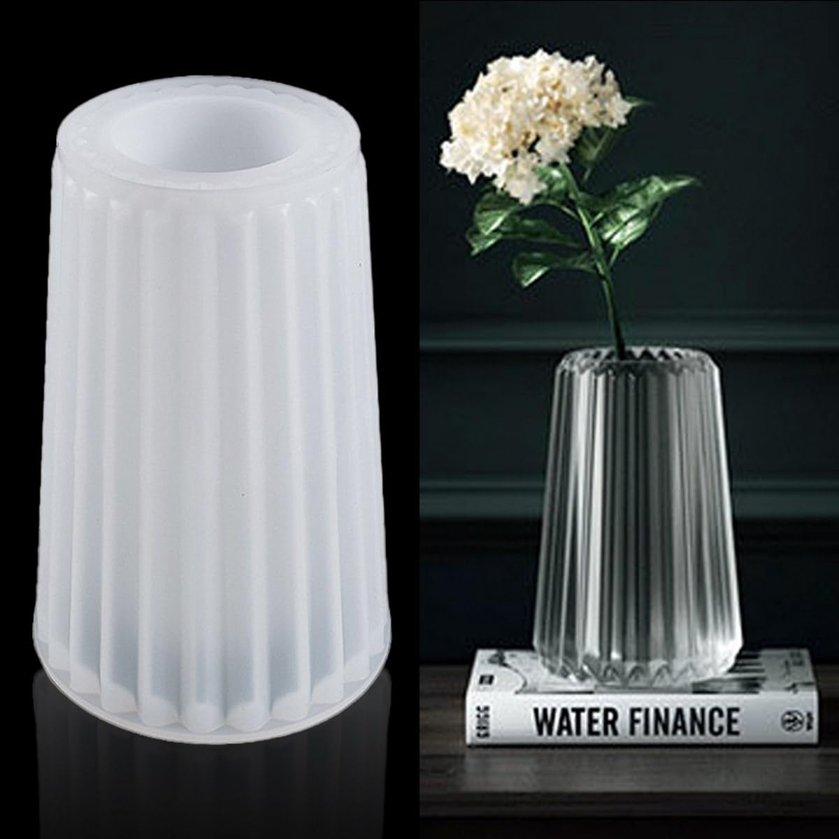 Aadyacrafts Fluted Silicone Mould for Vase, Frosted White, 15.2 x 7.6 cm, Decorative Flower Pot Design, JSM45-image-3