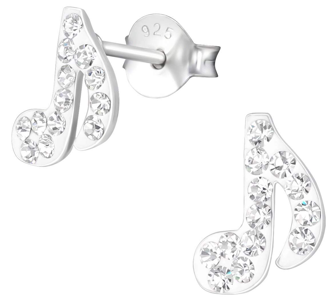 Musical Note Crotchet Sterling Silver Earrings with Crystals