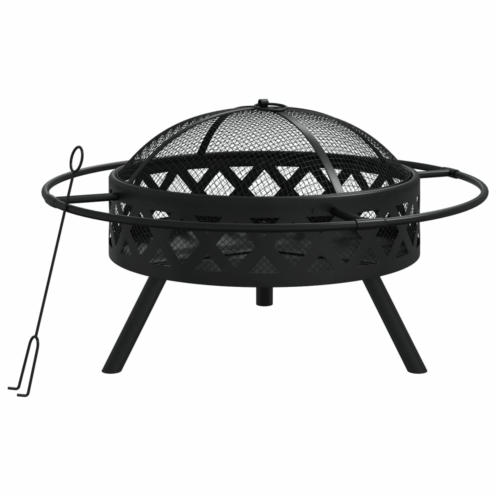 Palenisko z pogrzebaczem, ochrona przed iskrami, palenisko ogrodowe, z ochroną przed iskrami i rusztem do grillowania, 70 cm, stal XXL