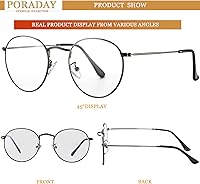 Vista 7 de PORADAY Lentes de bloqueo de luz azul para mujeres y hombres, marco de lentes de metal redondo retro 100% anti-luz azul
