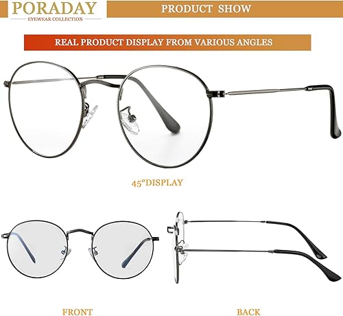 Miniatura 7 de PORADAY Lentes de bloqueo de luz azul para mujeres y hombres, marco de lentes de metal redondo retro 100% anti-luz azul
