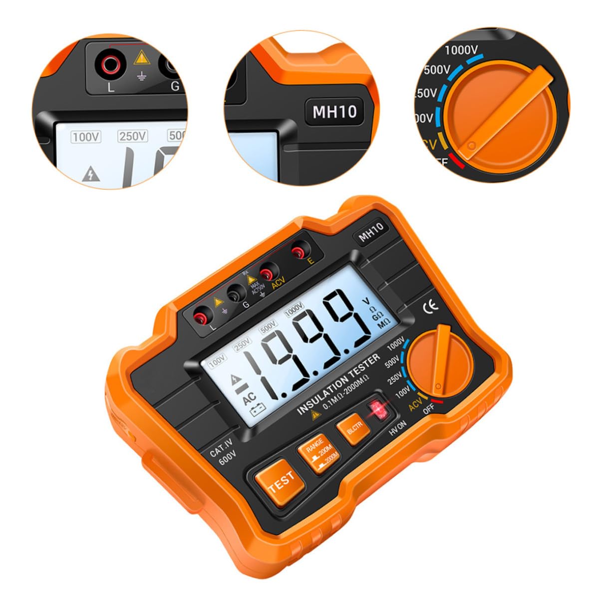 Ipetboom Tester di a di Tensione di Isolamento Misuratore di Elettrica in Abs Digitale Display Lcd Retroilluminato per Cavi di Alimentazione e Condensatori