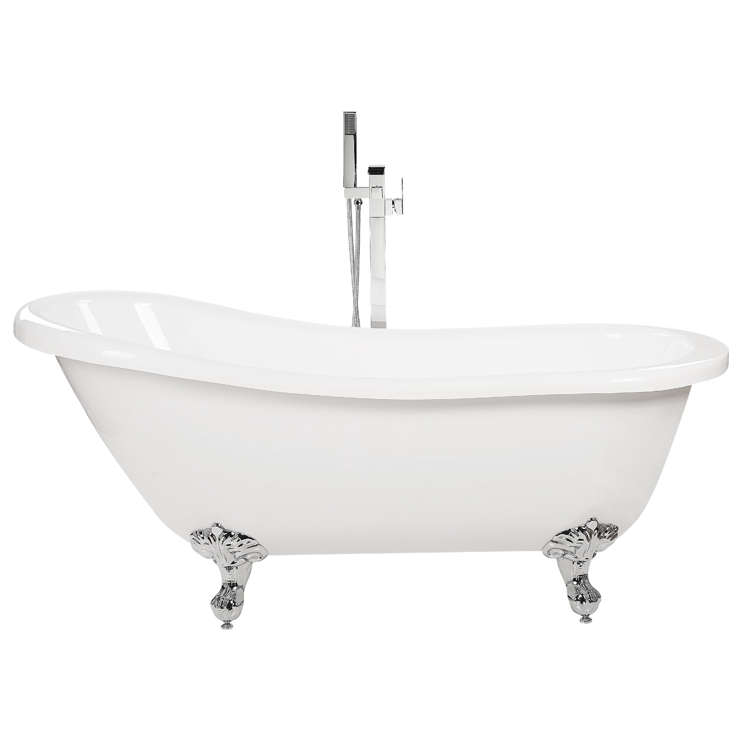 Bañera independiente de acrílico blanco plateado patas 153 x 77 cm retro vintage tradicional Cayman