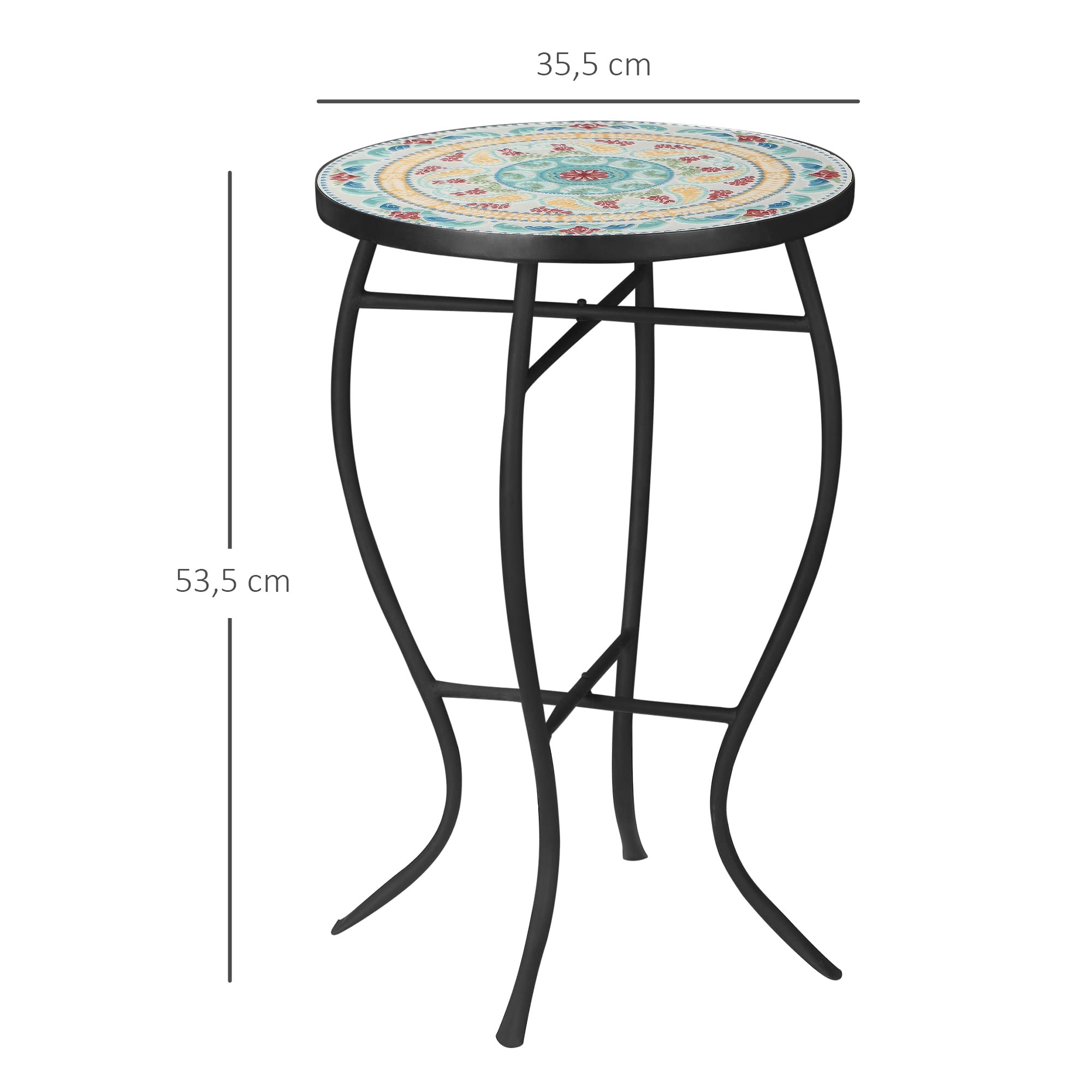 Outsunny Mesa de Jardín Redonda Mosaico Patas Metal Ø35,5x53,5 cm Turquesa