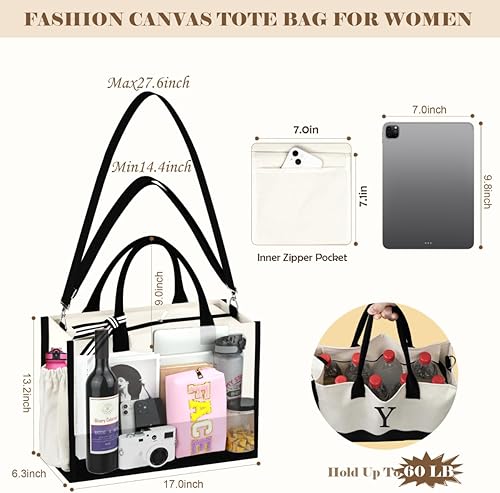 Miniatura 4 de Regalos para el día de la madre para mujeres, bolsa de lona con inicial para mujeres, regalos de cumpleaños personalizados para mamá, amigas,