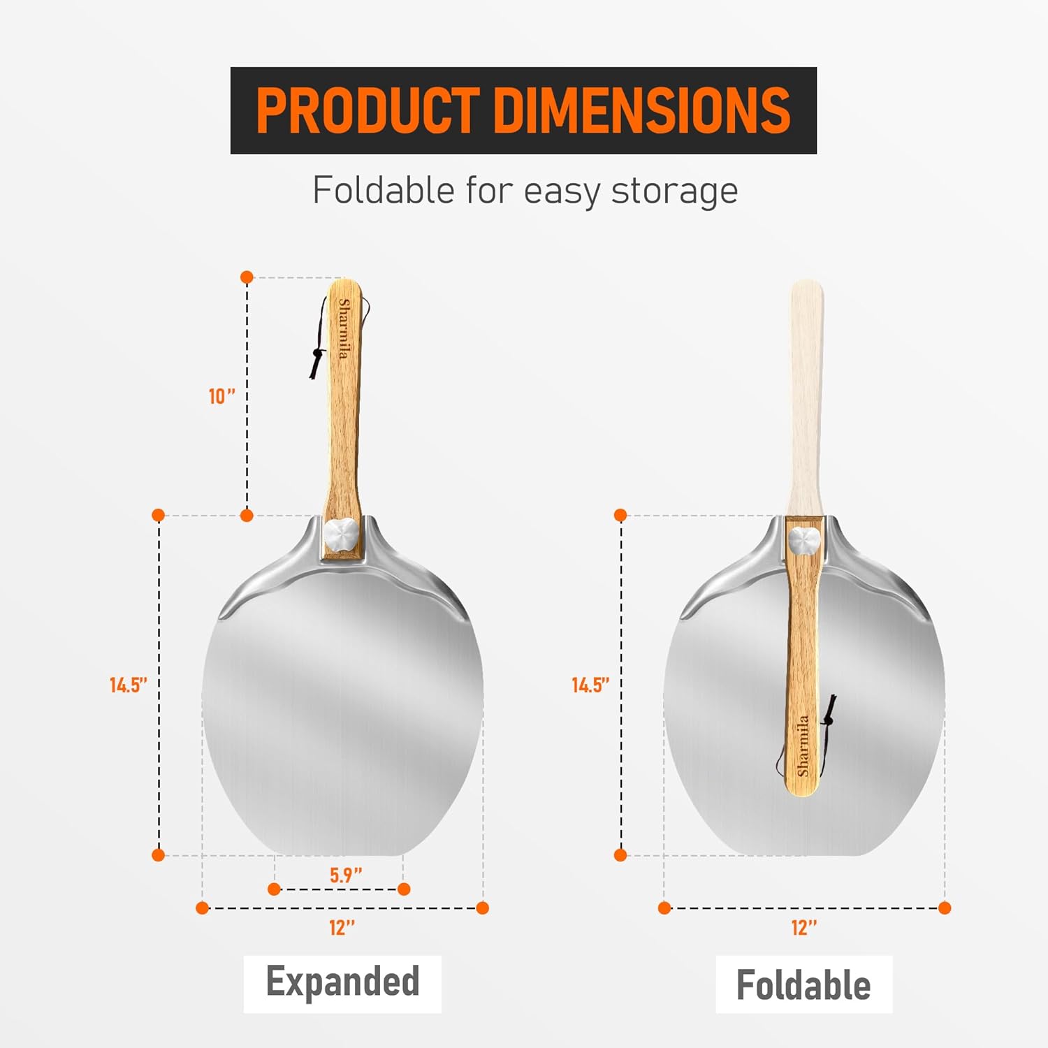 Pizza Peel 12 inch Aluminum Pizza Spatula,Upgraded Apple Shaped Pizza Paddle with Foldable Handle for Easy Storage,Sharmila Professional Pizza Spatula Paddle for Home Pizza Making - Image 3