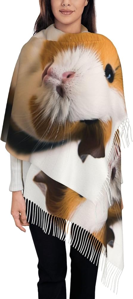 JEKYDOSD Cute Guinea Pig Print Tassel Scarf For Women Pashmina