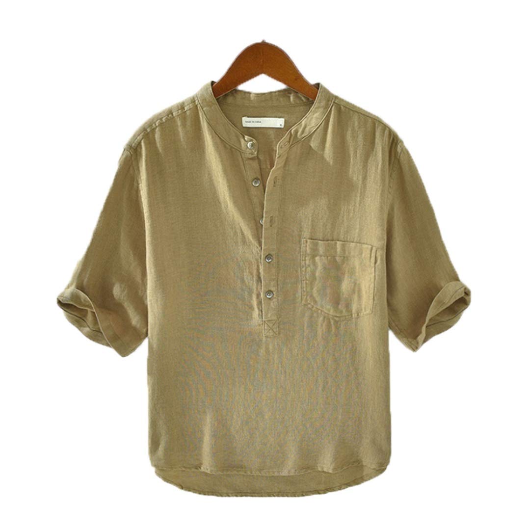 Amazon.co.jp: リネンシャツ メンズ 夏 5分丈 ヘンリーネック 柔らか