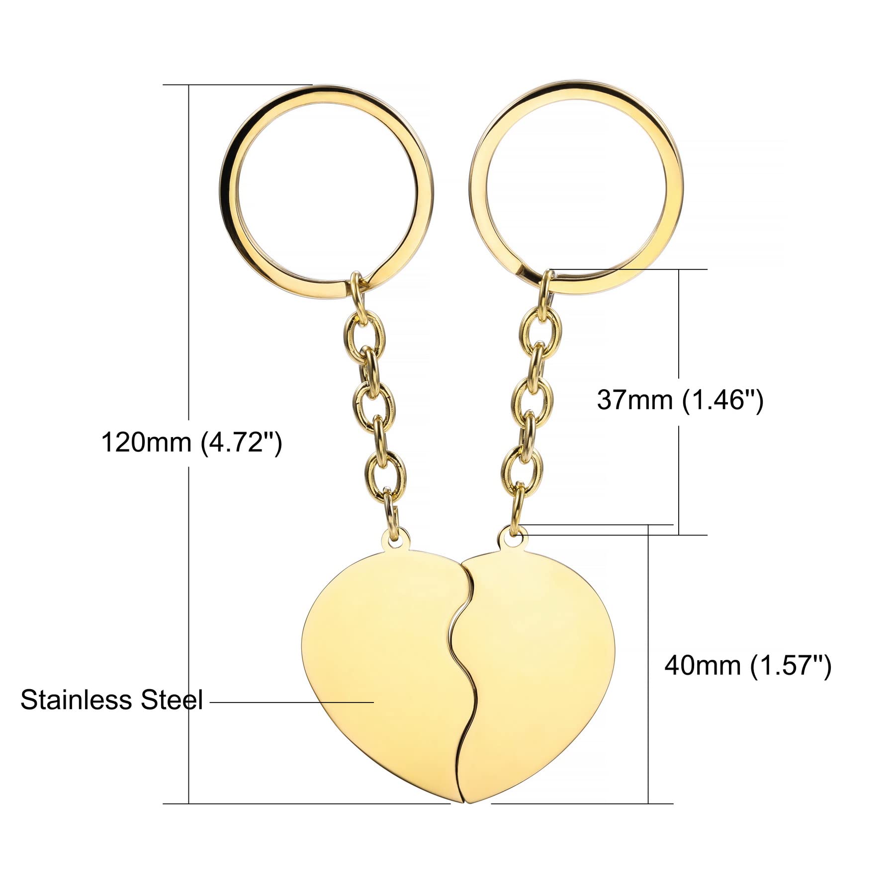 MeMeDIY Personalized Couple Keychain Set Custom Engraving Name/Date for Women Men Boyfriend Girlfriend Stainless Steel Matching Heart Puzzle Charm Keyring Lover Gift(Gold)