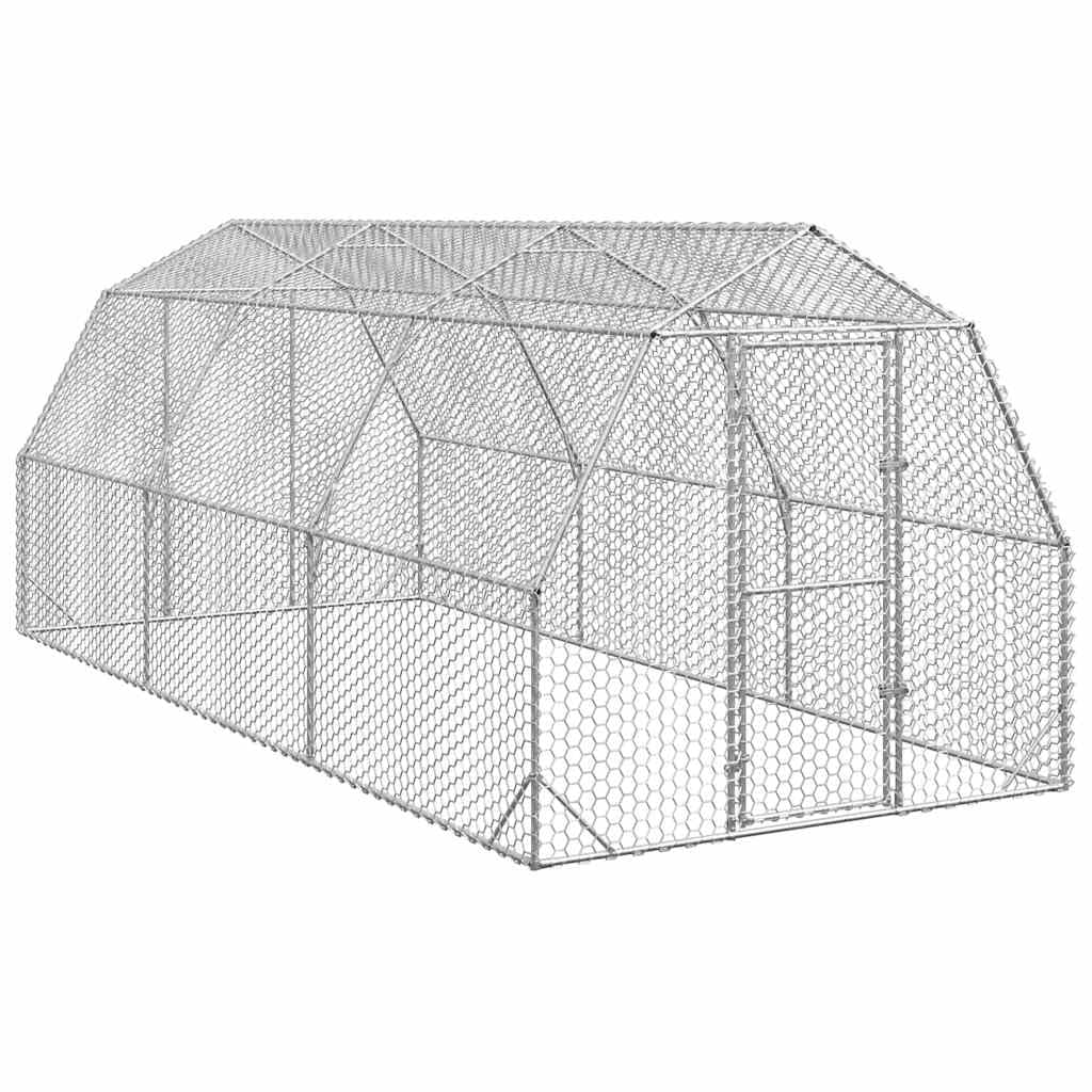 Kurnik z ocynkowanej stali, 2,5 x 6 x 2,25 m, z sześciokątną siatką drucianą, duży wybieg dla kur, kaczek, gęsi, uniwersalny wybieg z zamykanymi drzwiami, do ogrodu i na balkon