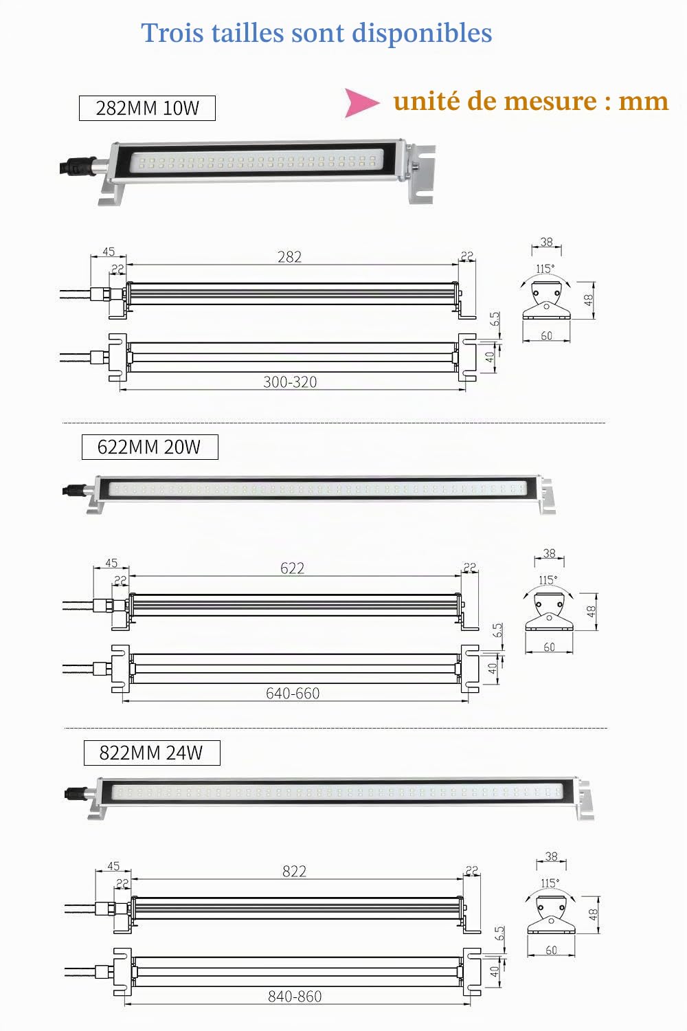 YJINGRUI CNC Machine Lumière 115 ° Pliante Industrielle Lumière de Travail Étanche Atelier Garage Éclairage (110~220V, 622mm 20W)