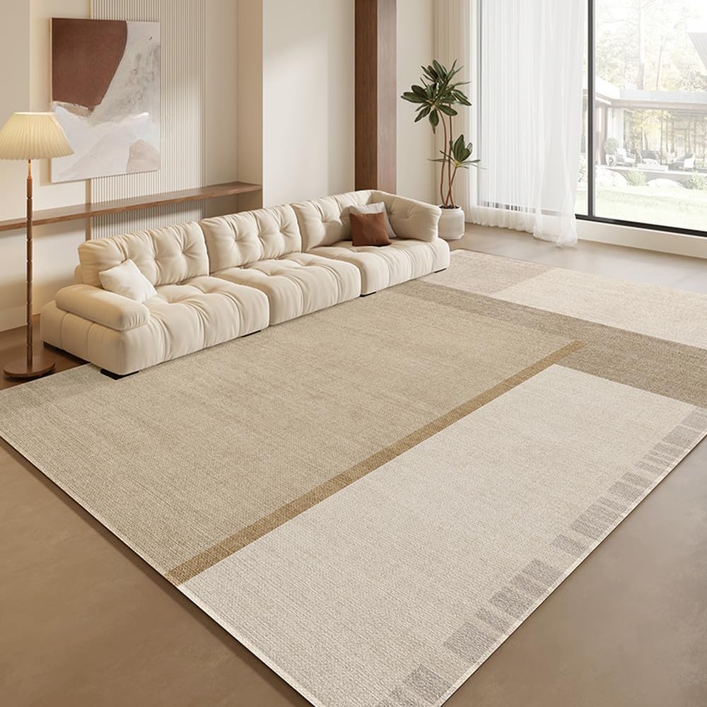 Tapis de salon beige crème 200x200 cm grand format YHT005