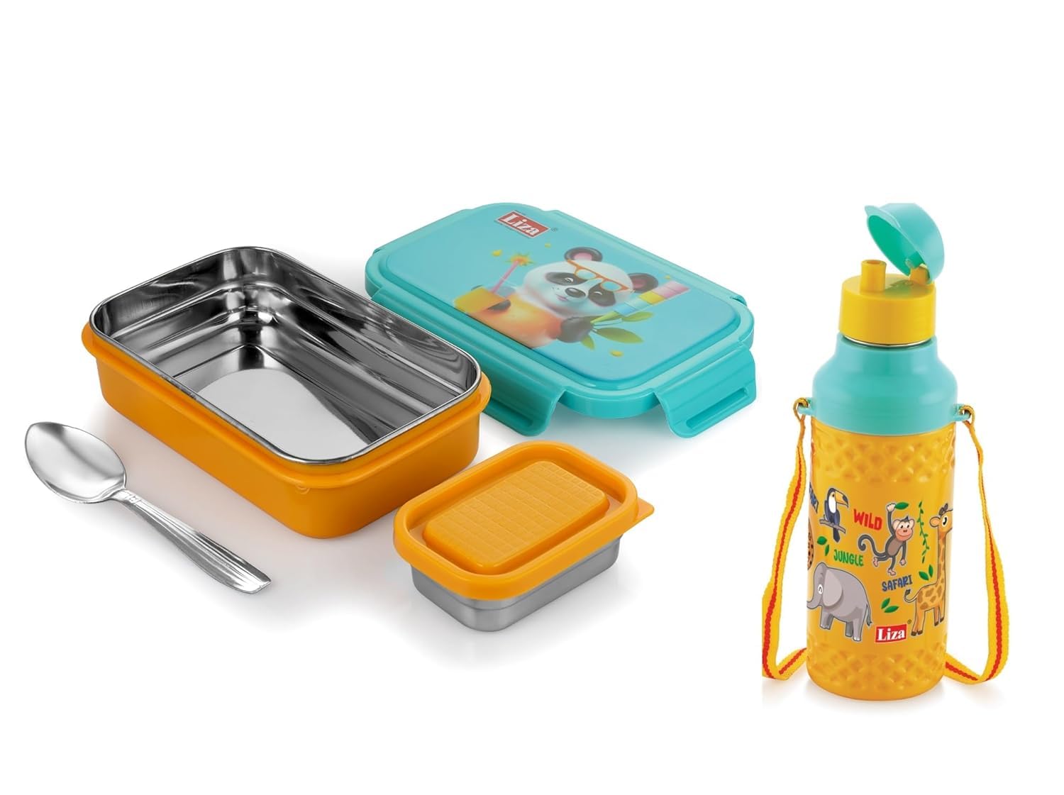 LUCIDO HappyBite Set of 450 ml Insulated Stainless Steel Sipper Water Bottle & 500 ml Lunch Box for Baby Kids (Yellow) (B0D4J2R4QF) Amazon Price History, Amazon Price Tracker