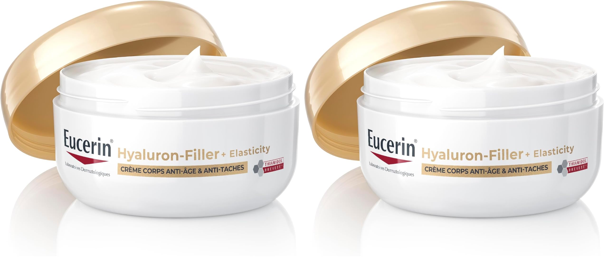 Eucerin Hyaluron-Filler + Elasticity Crema Corpo Idratante Anti-età & Anti-macchie 200 ml, Crema rassodante corpo con Acido Ialuronico, Thiamidol e Arctina, Formula intensiva antimacchie e antietà