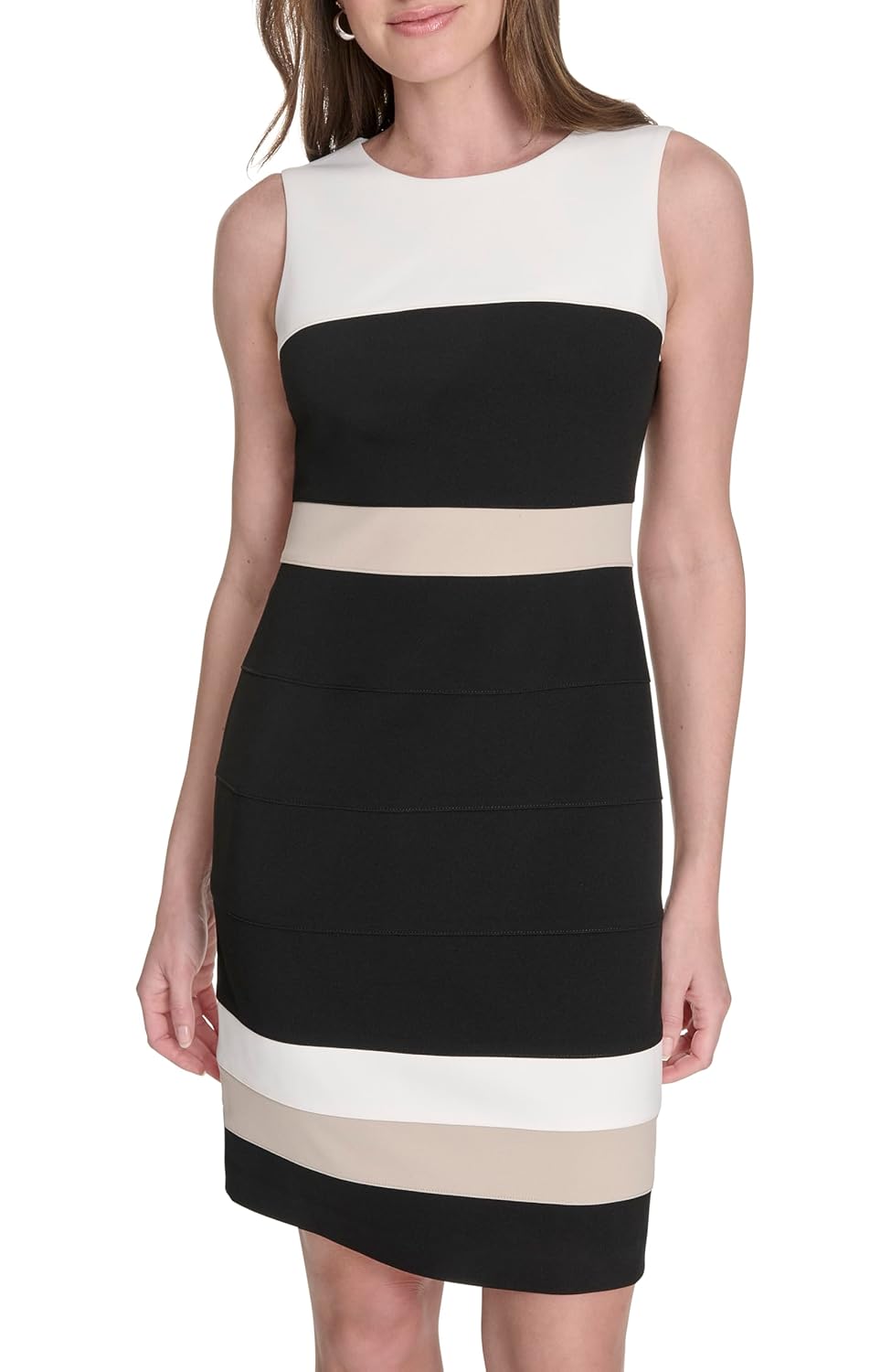 Tommy Hilfiger Womens Sleeveless Striped Scuba Crepe Sheath Mini Dress