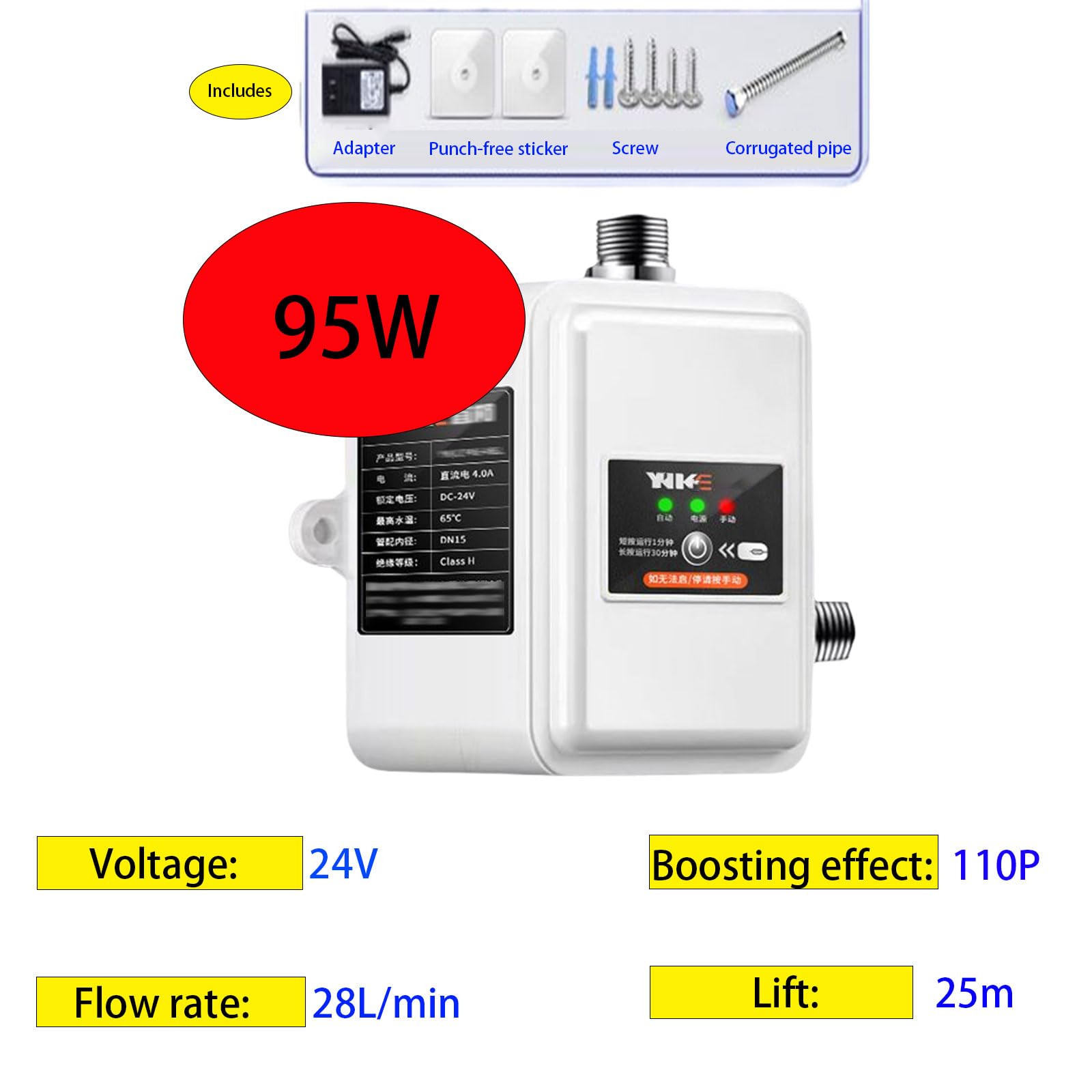 Home Wasserdruck Boosterpumpe Automatische Hochdruck Duscher höhungspumpe, Intelligenter Start-Stopp Druckpumpe Geräuscharme für Zuhause Warmwasserbereiter Badezimmer Dusche