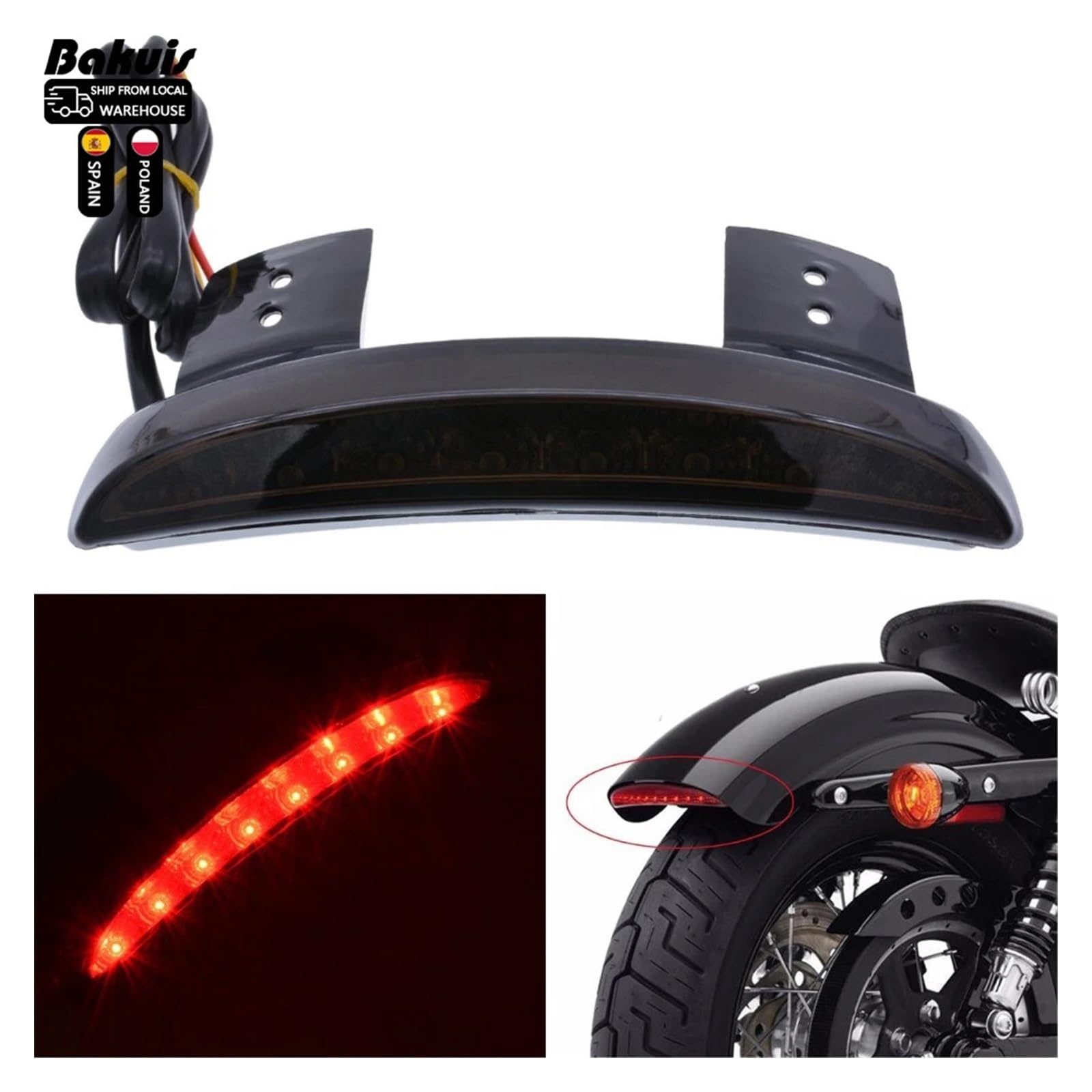 Moto Luz Trasera Freno de luz Trasera LED de Parada Trasera con Lente roja/ahumada para Motocicleta para Bobber Chopper