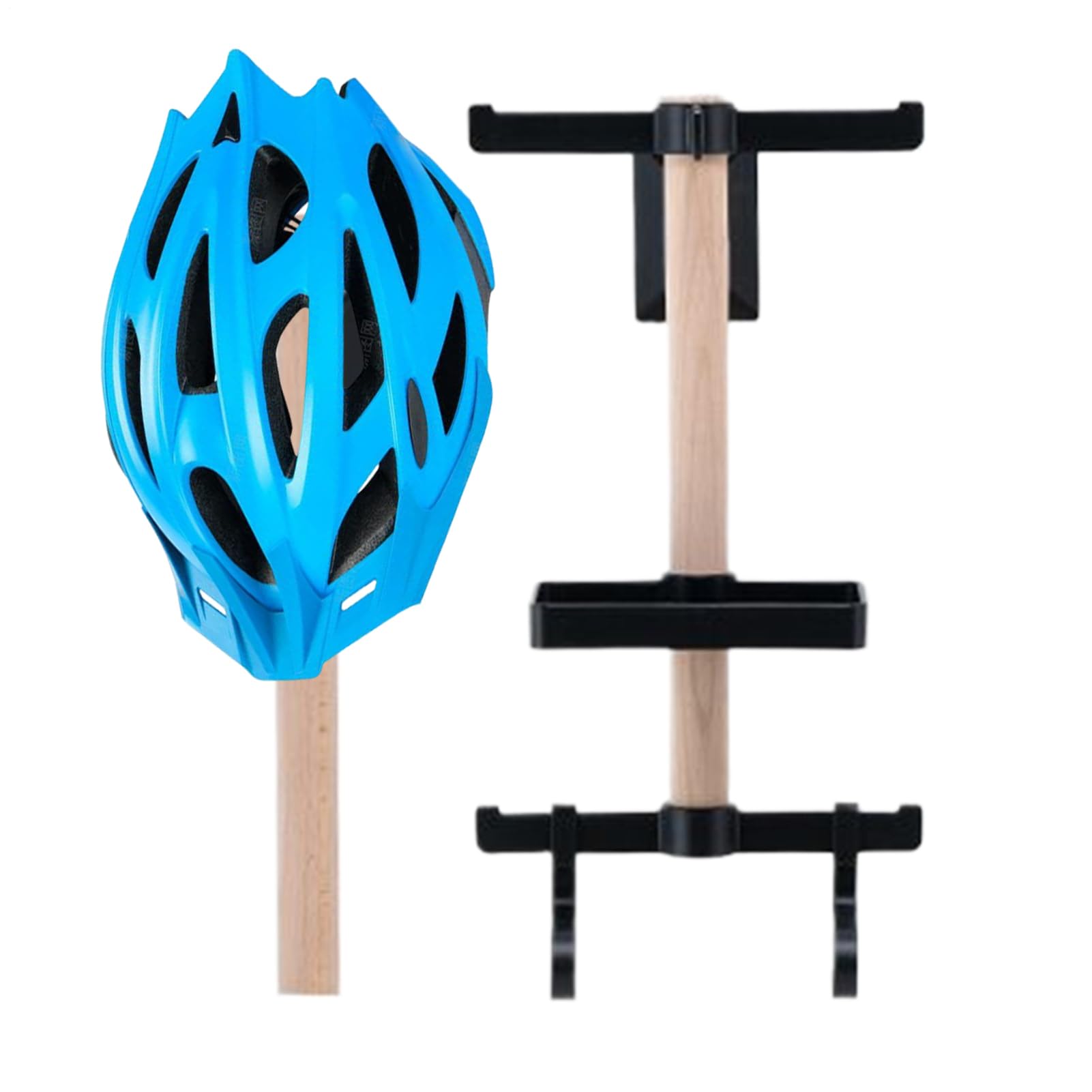 Casque de vélo au mur et salon rangé grâce au support multifonction