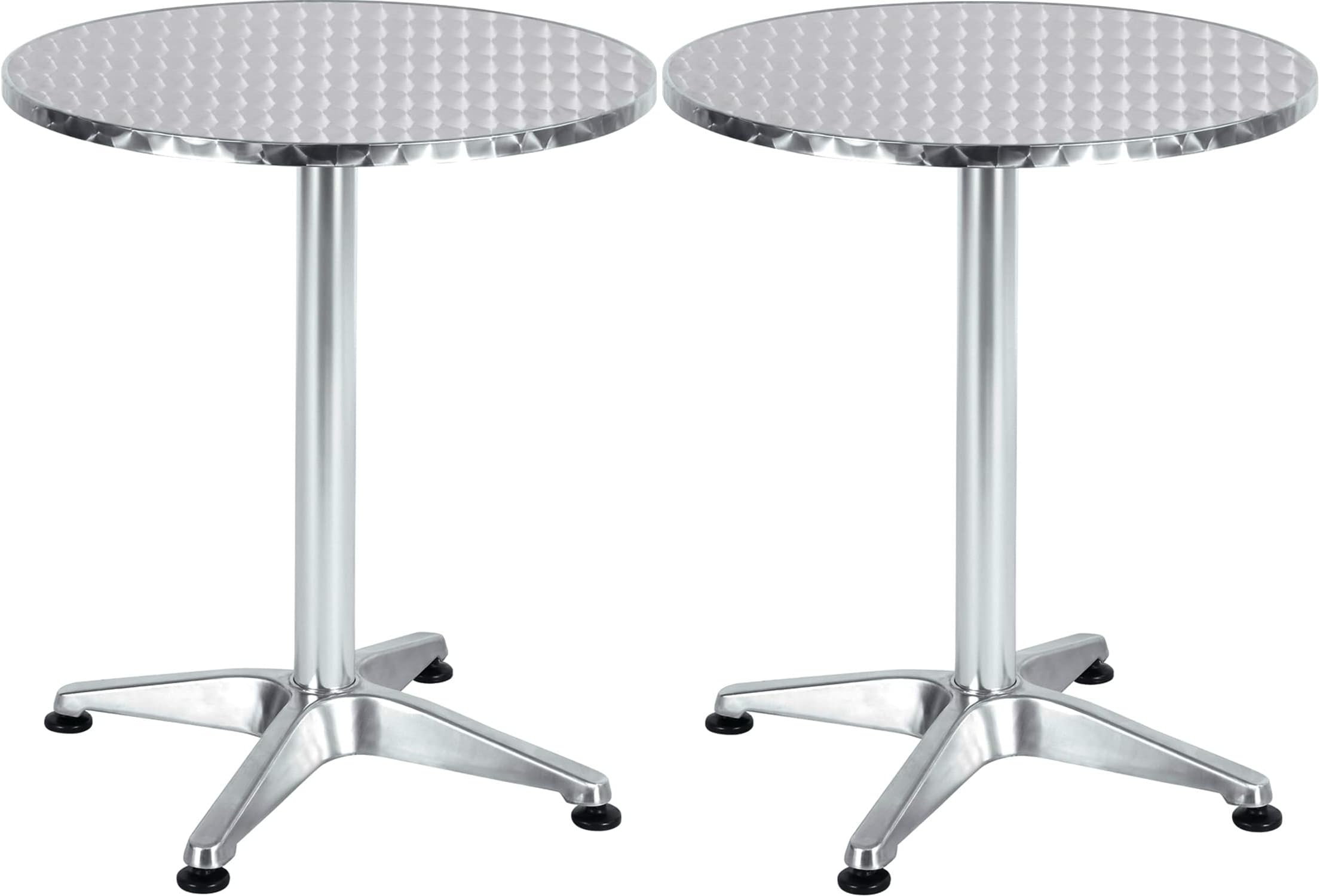 BTEXPERT Set of 2, Indoor Outdoor 23.75" Round Restaurant Table for Patio Stainless Steel Silver Aluminum Furniture with Base