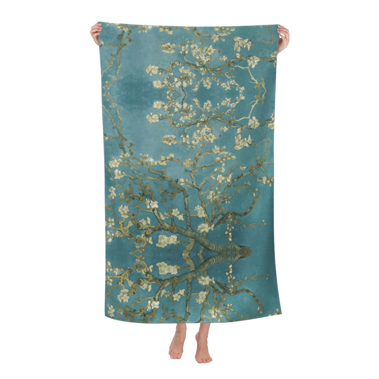 Oazcvbnn Women's White Almond Blossom Print Adult Beach Towel Summer Travel Pool Vacation Swimming Fitness Outdoor Adventures