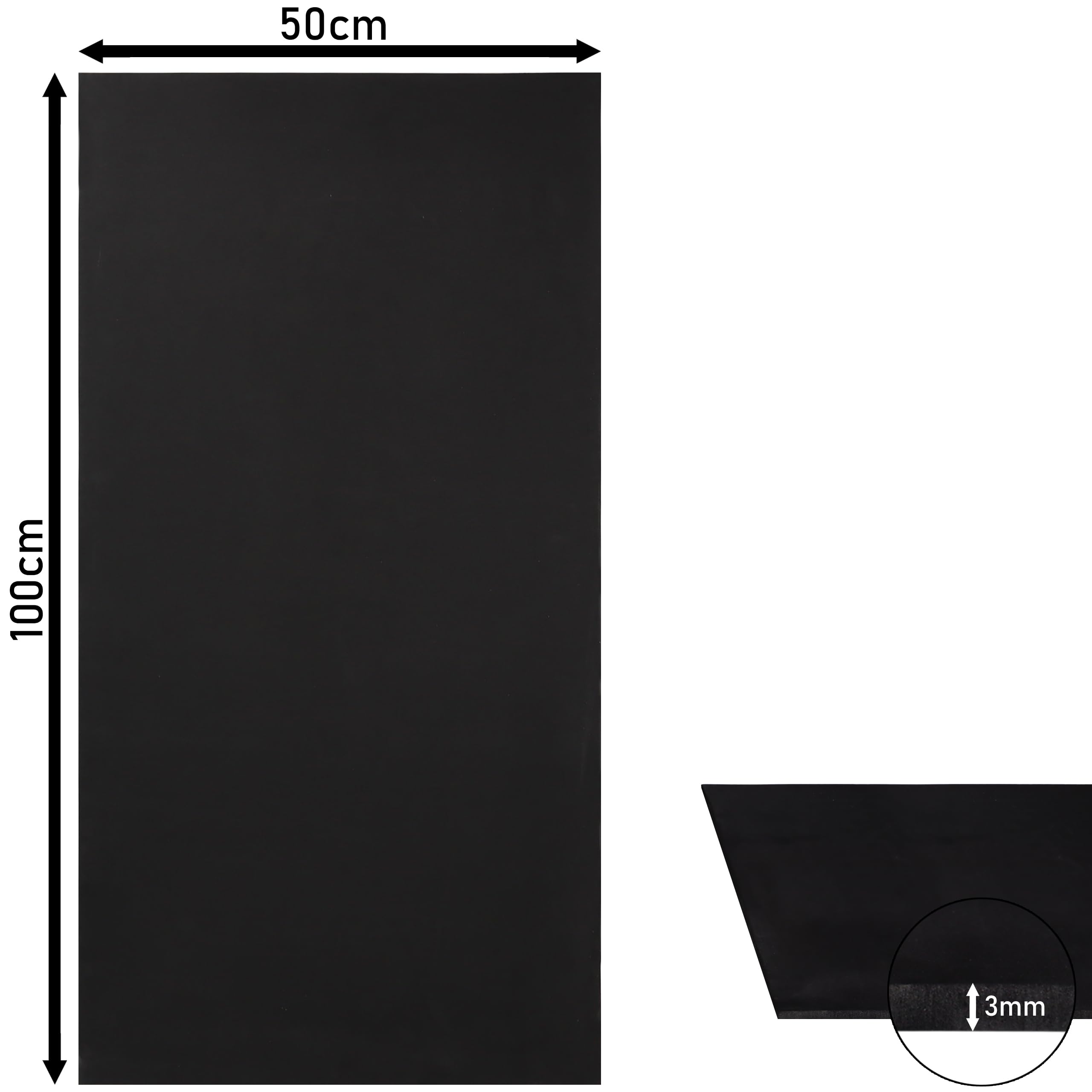 PD Media Pianka EVA 3 mm, 1 sztuka 50x100 cm Czarny - Pianka EVA o wysokiej gęstości 80 kg/m³, termoformowalna płyta z pianki Moosgummi do cosplayu, robótek i DIY