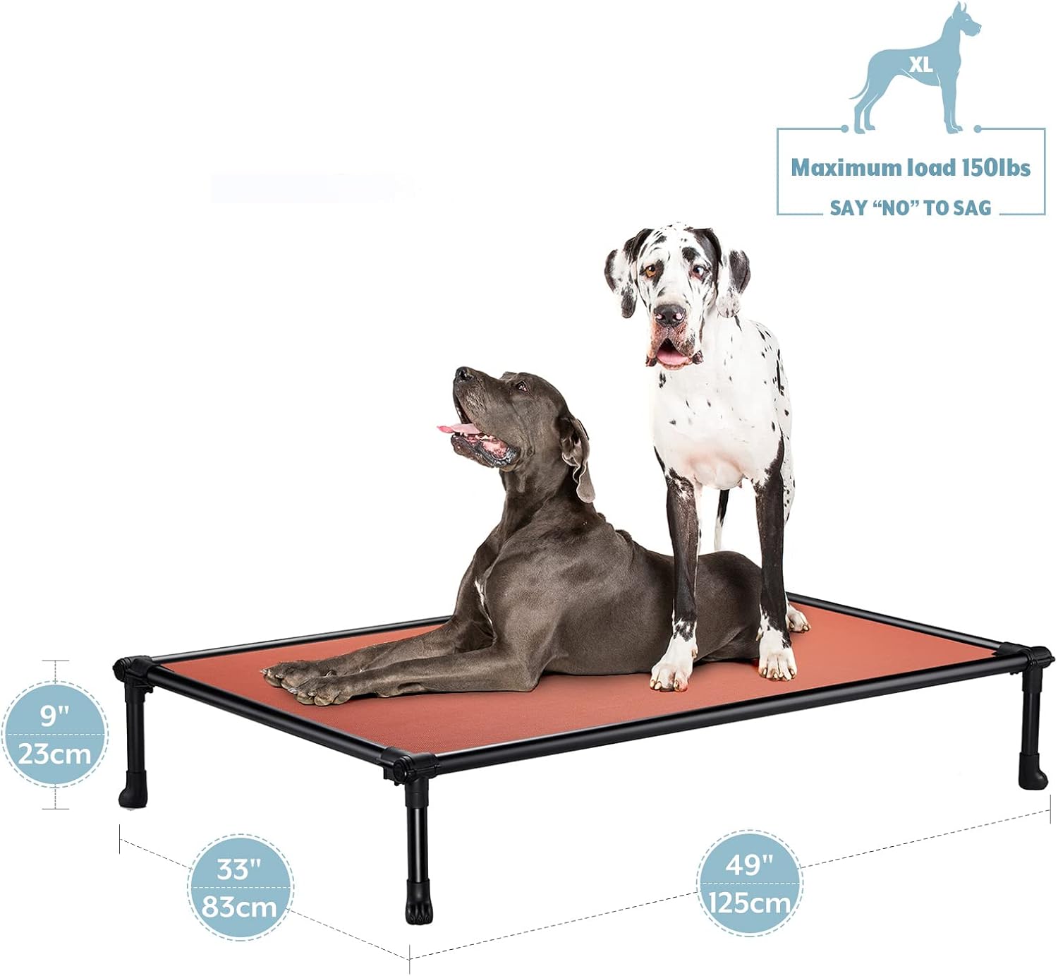 Veehoo Raised Dog Bed, Chew Proof Elevated Dog Bed with Washable & Breathable Mesh, Portable Pet Cot with Supereasy Buckle Fastener Design, Rustless Aluminum Frame, No-Slip Feet, Rust Red, X Large