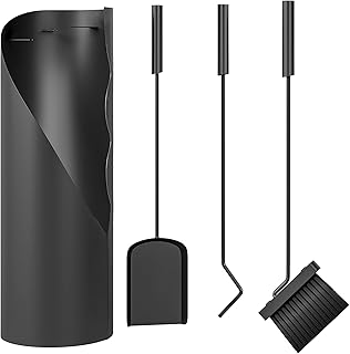 Outsunny Ensemble serviteur de cheminée 4 pièces en métal, ensemble d'outils de cheminée avec balai, pelle, tisonnier et support, noir