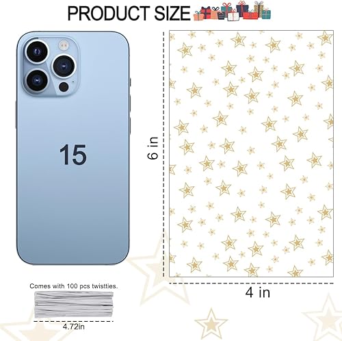 Miniatura 2 de Bosose 100 bolsas de celofán de estrella de 4 x 6 pulgadas con lazos giratorios, bolsas transparentes para golosinas, dulces, galletas y