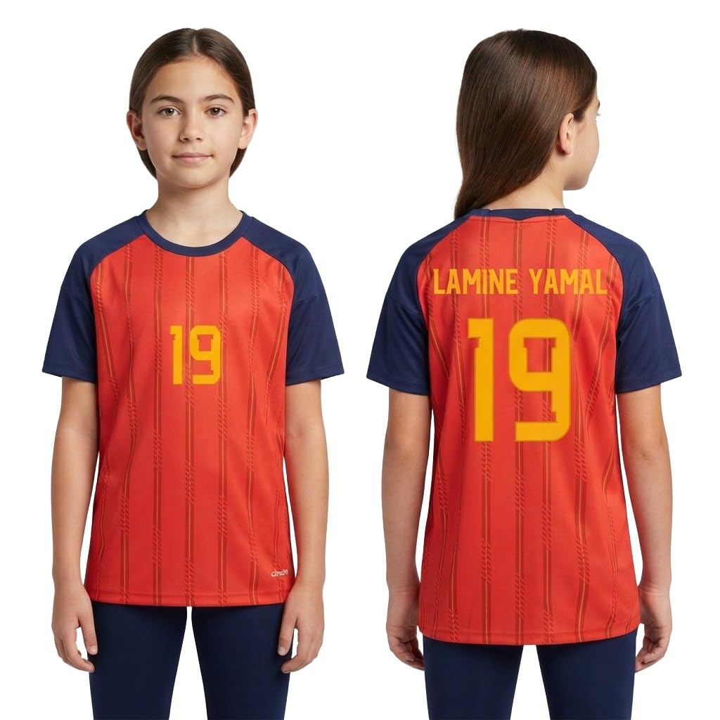 Spain Yaml 19 Red Football T-Shirt for Boys, Girls & Adults L6 | Perfect for football matches, training, and fan events.-picture-26
