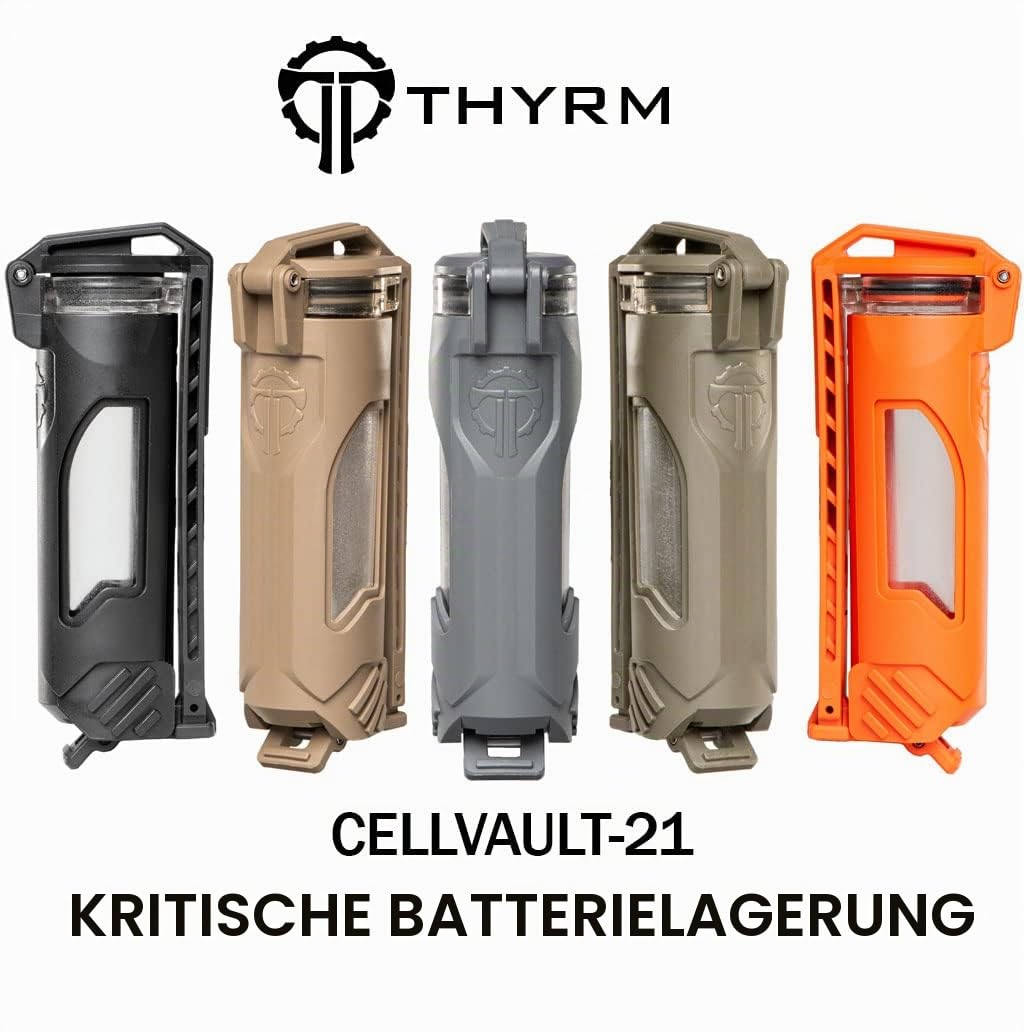 Thyrm CellVault-21 Akku-Aufbewahrungskoffer, wasserdicht, für 21700 Akkus für Taktische Premium-Taschenlampen (Olive Drab)