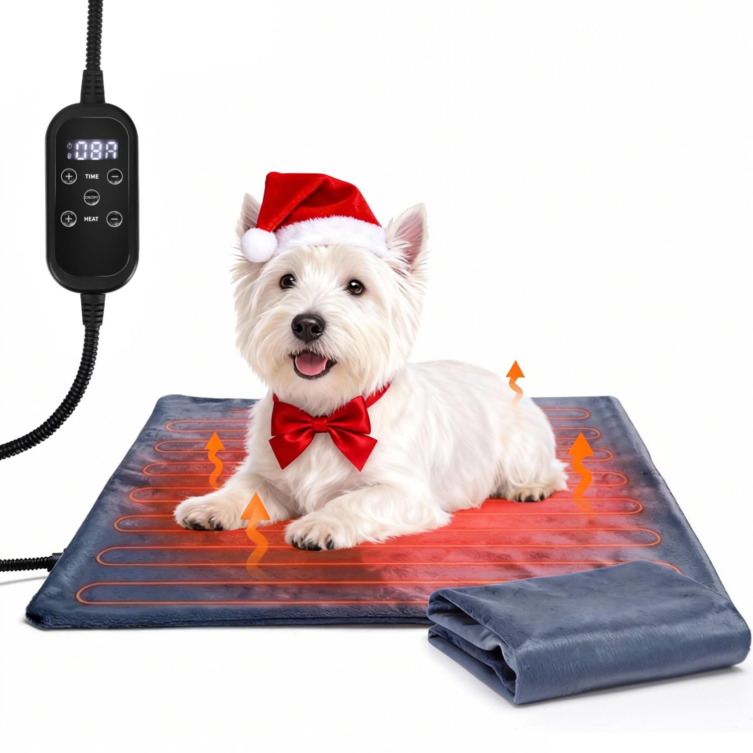 Nobleza Manta Eléctrica para Gatos y Perros Pequeños, Almohadilla Térmica con Temporizador y Temperatura Ajustable, Cama Calefactora con 2 Fundas de Felpa Corta, 45×45 cm